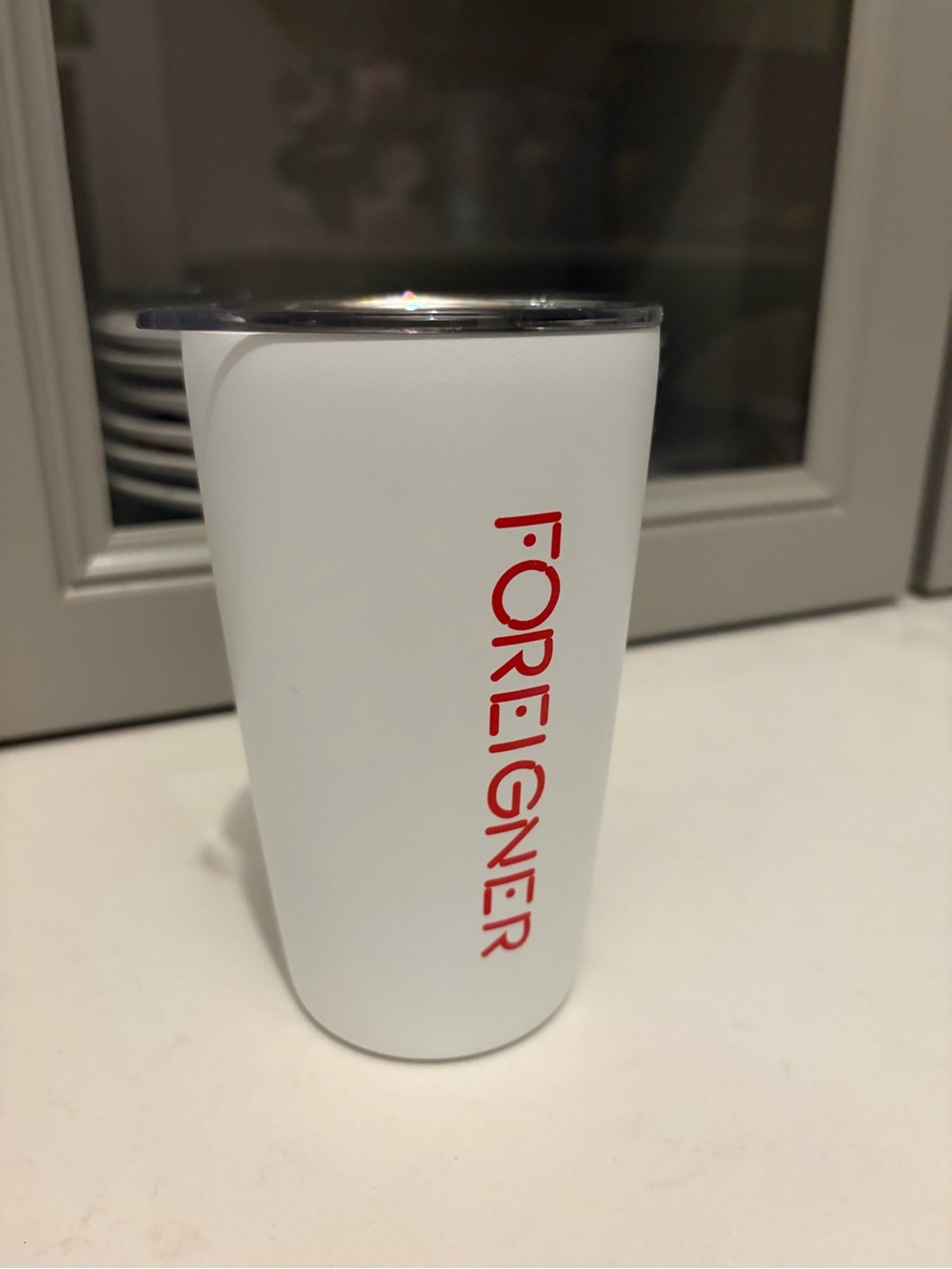 Foreigner White Insulated Tumbler with Red Logo